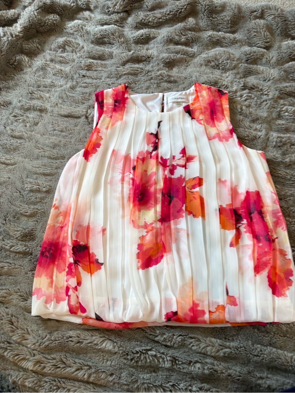 Calvin Klein Floral Pleated Sleeveless Bubble Hem Top